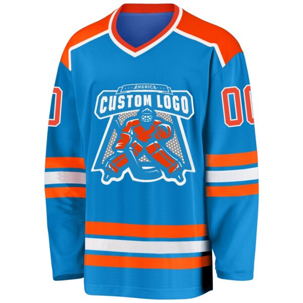 Custom Blue Orange-White Hockey Jersey - Image 2