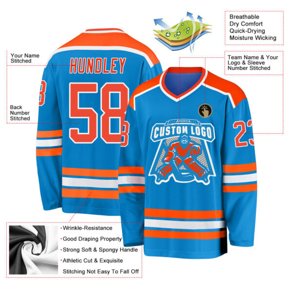 Custom Blue Orange-White Hockey Jersey - Image 3