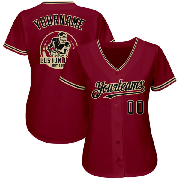 Custom Crimson Black-City Cream Authentic Baseball Jersey - Image 2