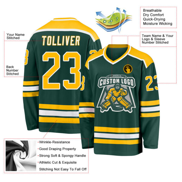 Custom Green Gold-White Hockey Jersey - Image 3