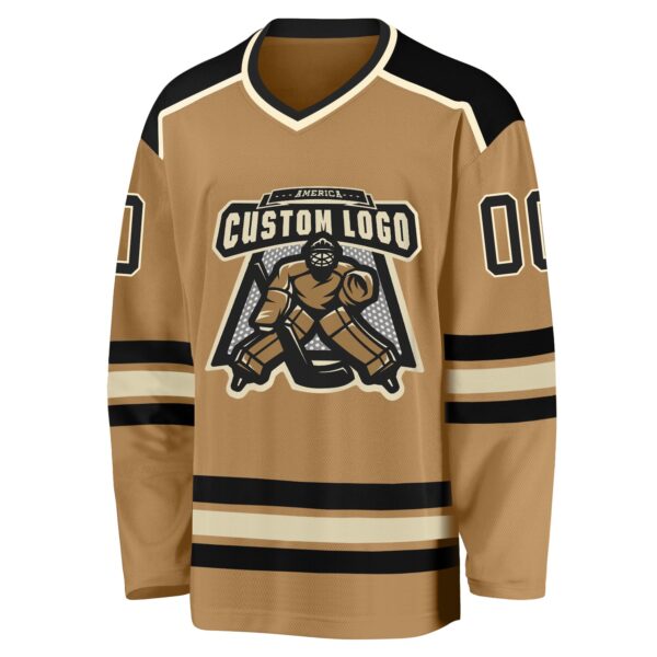 Custom Old Gold Black-Cream Hockey Jersey - Image 2