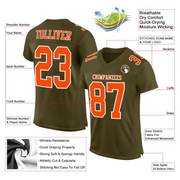 Custom Olive Orange-White Mesh Authentic Salute To Service Football Jersey - Image 2