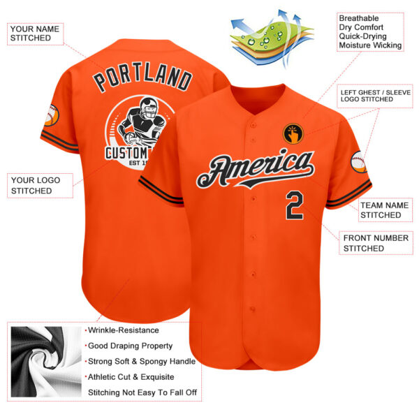 Custom Orange Black-White Authentic Baseball Jersey - Image 3
