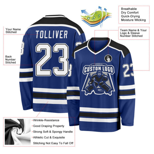Custom Royal White-Black Hockey Jersey - Image 3