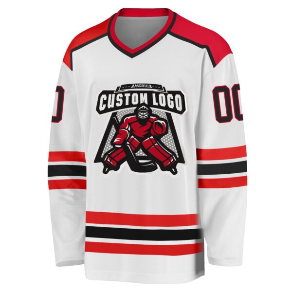 Custom White Black-Red Hockey Jersey - Image 2