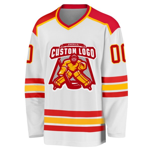 Custom White Red-Gold Hockey Jersey - Image 2