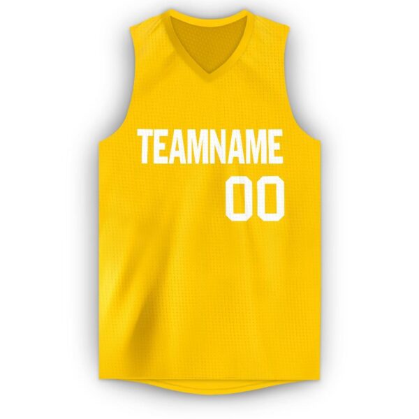 Custom Gold White V-Neck Basketball Jersey - Image 5
