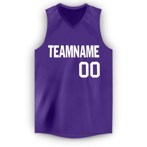 Custom Purple White V-Neck Basketball Jersey - Image 5