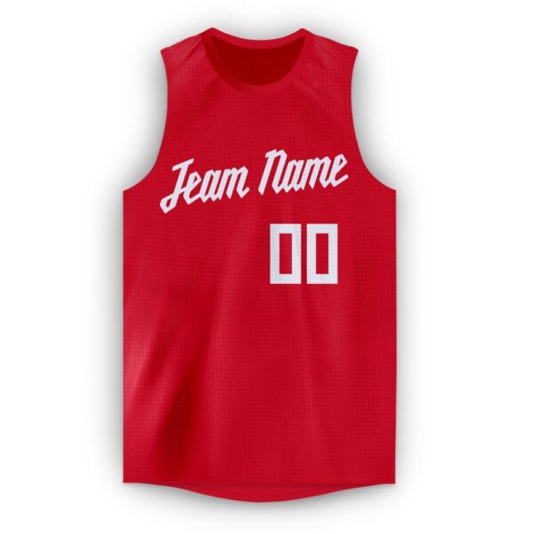 Custom Red White Round Neck Basketball Jersey - Image 5